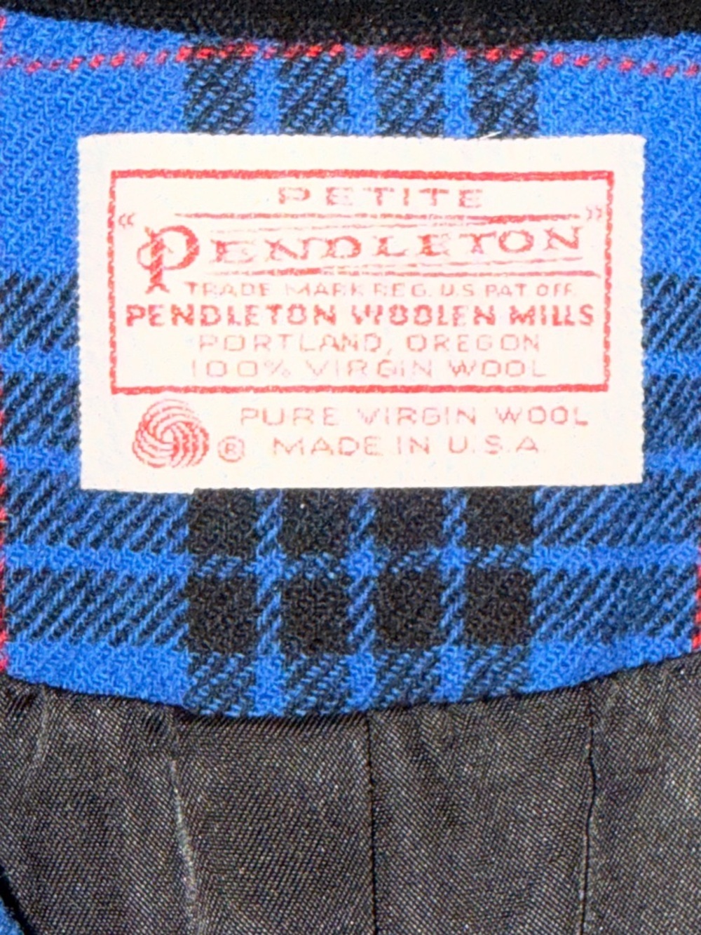 Vintage Pendelton 16P Wool Riding Jacket Coat Blue Black Plaid Women Blazer EUC - Picture 11 of 11